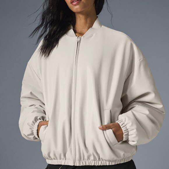 Alo Yoga Faux Leather Premier Bomber Bone - Picture 2 of 4
